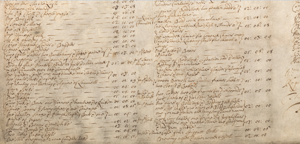 Close up of a manuscript. The writing is neat by illegible