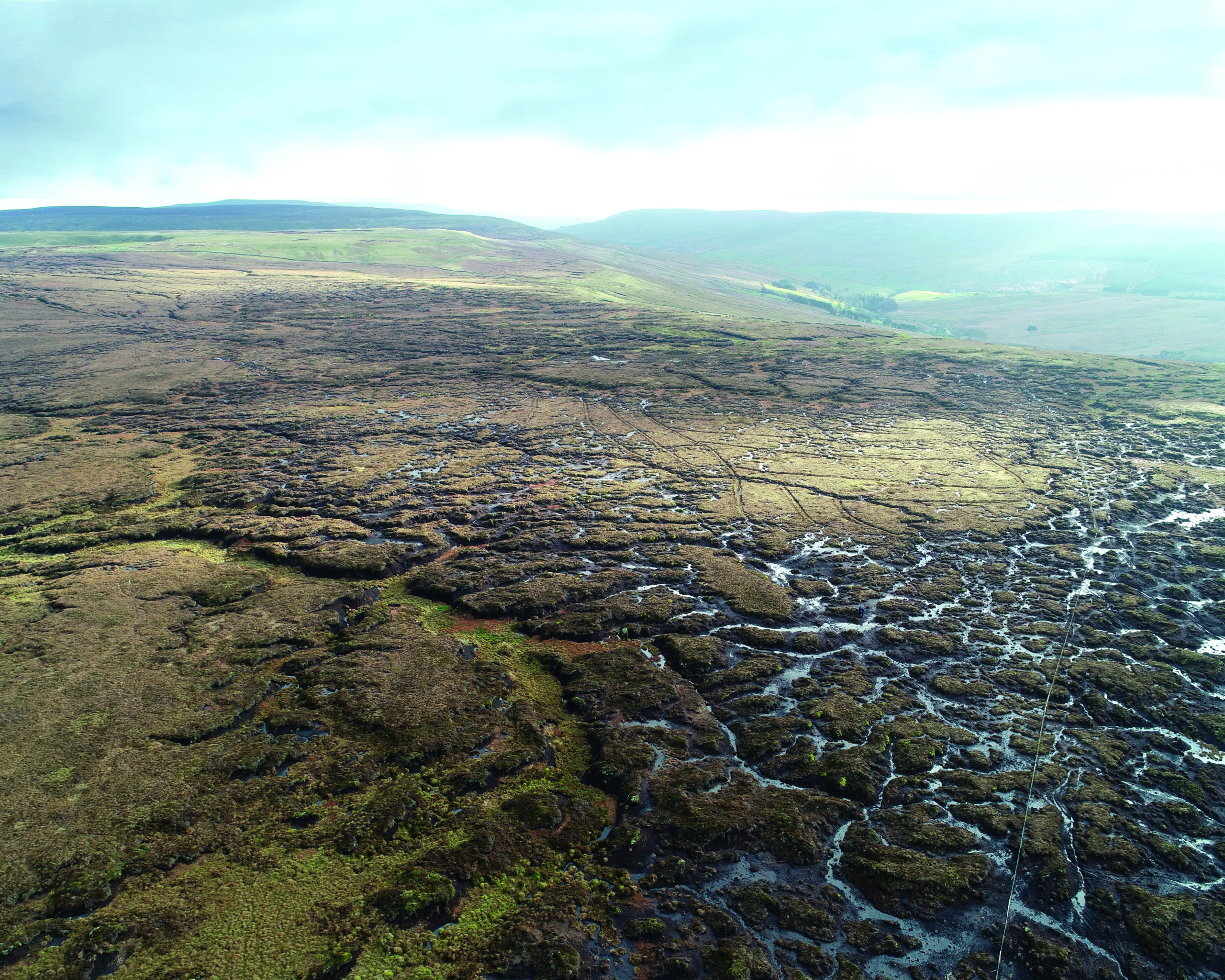 Aerial photo showing deep fissures in the bog