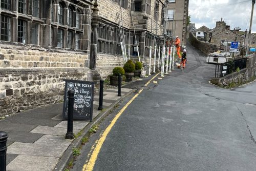 The Folly, Settle - scaffolding to the front of the building under construction in May 2026
