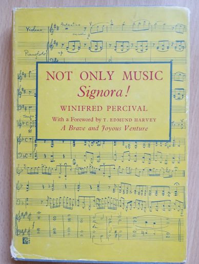 A yellow book with the title "Not Only Music Signoria!" written in red. The rest of the cover is a music manuscript design